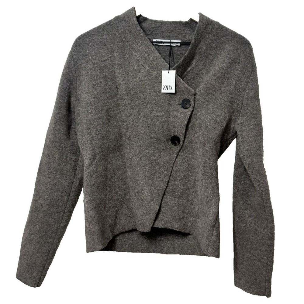 Zara Womens Asymmetric Button Knit Sweater Size L Wool $69